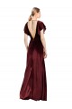A-Line V-Neck Stretch Velvet Long Burgundy Prom Dress / Bridesmaid Dress Barrie