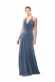 A-Line Cowl Neck Stretch Velvet Long Dusty Blue Prom Dress / Bridesmaid Dress Barrie