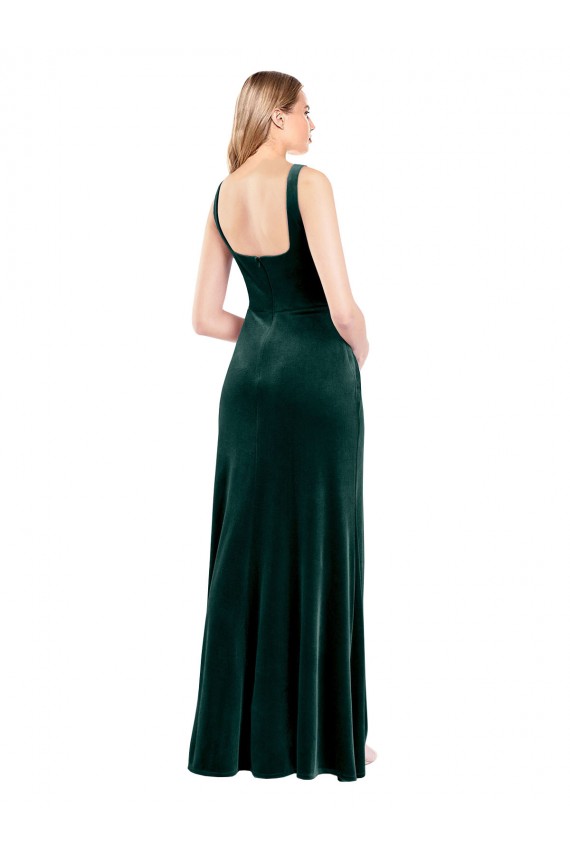 A-Line Square Neck Stretch Velvet Long Dark Green Prom Dress / Bridesmaid Dress Barrie