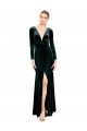 A-Line V-Neck Stretch Velvet Long Dark Green Black Tie Prom Dress / Bridesmaid Dress Barrie