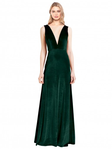 A-Line V-Neck Stretch Velvet Long Dark Green Bridesmaid Dress / Formal Dress Barrie