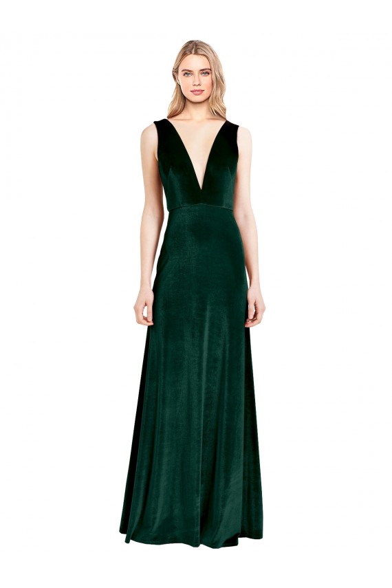 A-Line V-Neck Stretch Velvet Long Dark Green Bridesmaid Dress / Formal Dress Barrie