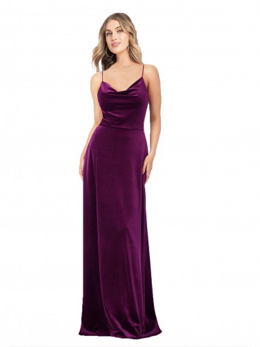 A-Line V-Neck Stretch Velvet Long Grape Formal Evening Gown / Prom Dress / Bridesmaid Dress Barrie