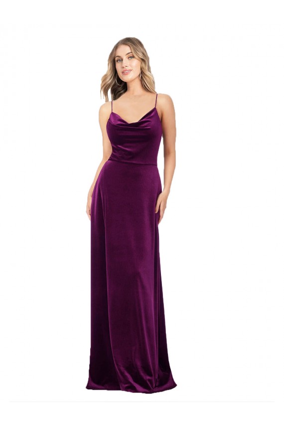 A-Line V-Neck Stretch Velvet Long Grape Formal Evening Gown / Prom Dress / Bridesmaid Dress Barrie