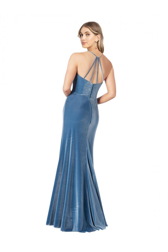 Sheath Jewel Neck Stretch Velvet Long Black Formal Evening Gown / Prom Dress / Bridesmaid Dress Barrie