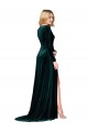 A-Line V-Neck Stretch Velvet Sweep Train Dark Green Black Tie Evening Gown / Prom Dress / Bridesmaid Dress Barrie