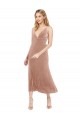 A-Line V-Neck Stretch Velvet Midi Length Pink Prom Dress / Bridesmaid Dress Barrie
