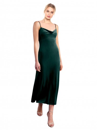 A-Line Cowl Neck Stretch Velvet Midi Length Dark Green Prom Dress / Bridesmaid Dress Barrie