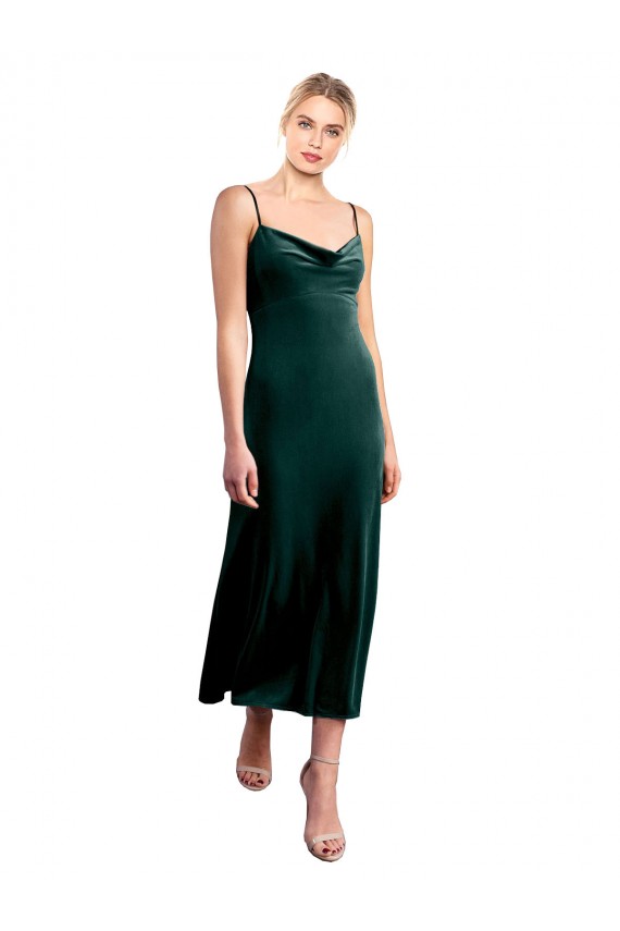 A-Line Cowl Neck Stretch Velvet Midi Length Dark Green Prom Dress / Bridesmaid Dress Barrie