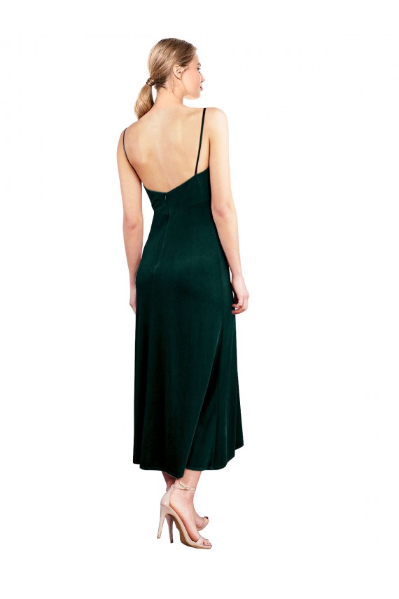 A-Line Cowl Neck Stretch Velvet Midi Length Dark Green Prom Dress / Bridesmaid Dress Barrie