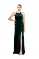 A-Line Jewel Neck Stretch Velvet Long Dark Green Prom Dress / Bridesmaid Dress Barrie