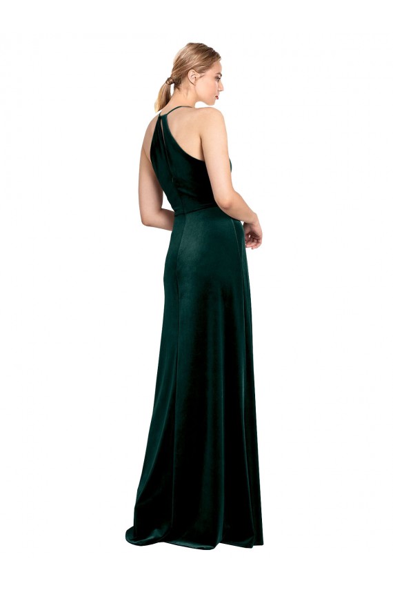A-Line Jewel Neck Stretch Velvet Long Dark Green Prom Dress / Bridesmaid Dress Barrie