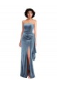 Sheath Strapless Stretch Velvet Long Dusty Blue Formal Evening Gown / Prom Dress / Bridesmaid Dress Barrie