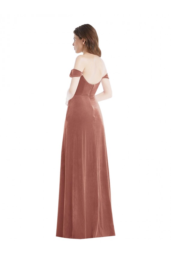 A-Line Off the Shoulder Stretch Velvet Long Cinnamon Rose Semi Formal Evening Dress / Prom Dress / Bridesmaid Dress Barrie