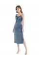 Sheath One Shoulder Stretch Velvet Long Dusty Blue Semi Formal Evening Dress / Prom Dress / Bridesmaid Dress Barrie