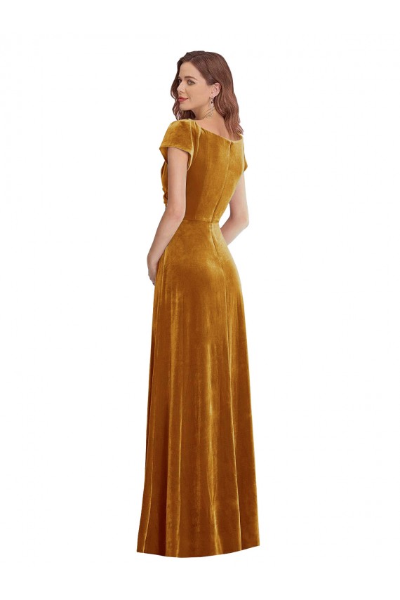 Sheath V-Neck Stretch Velvet Long Gold Formal Evening Gown / Prom Dress / Bridesmaid Dress Barrie