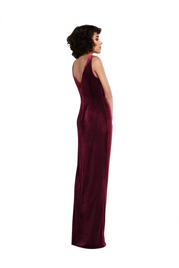 Sheath V-Neck Stretch Velvet Long Burgundy Semi Formal Evening Dress / Prom Dress / Bridesmaid Dress Barrie
