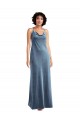 Sheath Cowl Neck Stretch Velvet Long Dusty Blue Bridesmaid Dress / Evening Dress Barrie