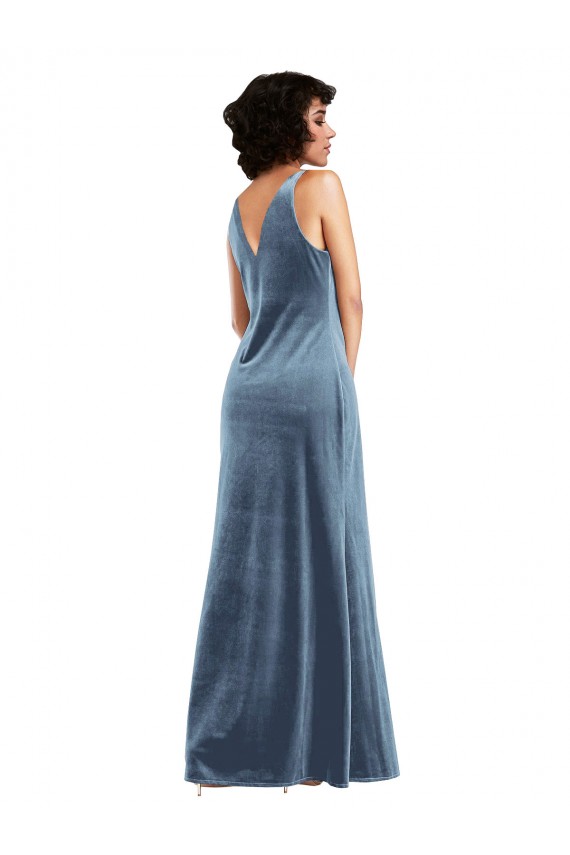 Sheath Cowl Neck Stretch Velvet Long Dusty Blue Evening Dress / Bridesmaid Dress Barrie