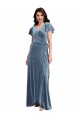 A-Line V-Neck Stretch Velvet Long Dusty Blue Black Tie Evening Gown / Prom Dress / Bridesmaid Dress Barrie