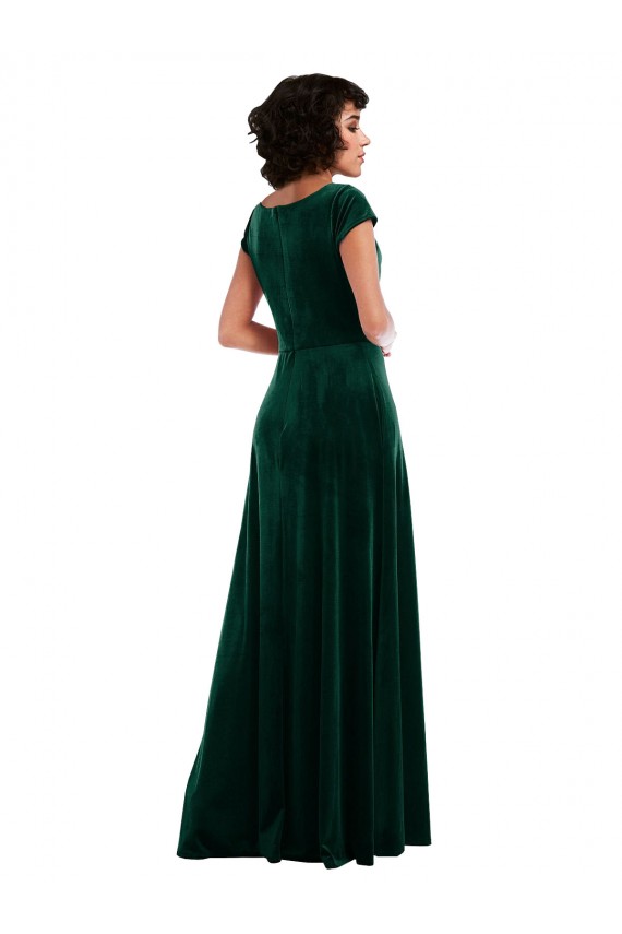A-Line Cowl Neck Stretch Velvet Long Dark Green Black Tie Evening Gown / Prom Dress / Bridesmaid Dress Barrie