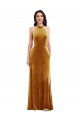 Trumpet High Neck Stretch Velvet Long Gold Semi Formal Evening Dress / Prom Dress / Bridesmaid Dress Barrie