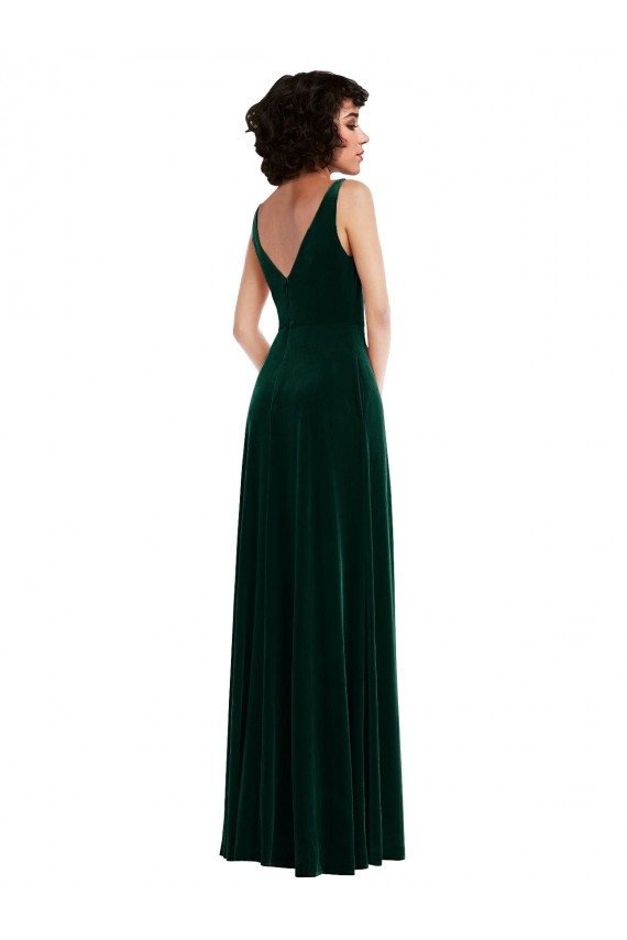 A-Line V-Neck Stretch Velvet Long Dark Green Bridesmaid Dress / Evening Dress Barrie