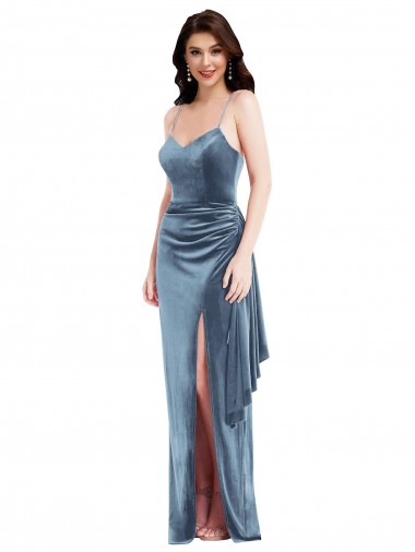 Trumpet Sweetheart Stretch Velvet Long Dusty Blue Formal Evening Gown / Prom Dress / Bridesmaid Dress Barrie