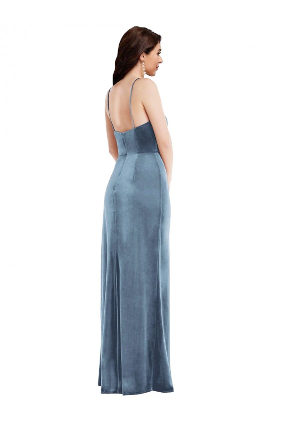 Trumpet Sweetheart Stretch Velvet Long Dusty Blue Formal Evening Gown / Prom Dress / Bridesmaid Dress Barrie