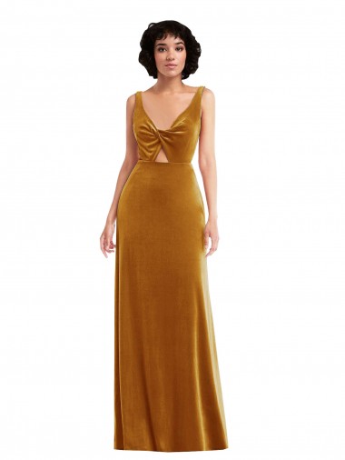 Trumpet V-Neck Stretch Velvet Long Gold Semi Formal Evening Dress / Prom Dress / Bridesmaid Dress Barrie