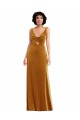 Trumpet V-Neck Stretch Velvet Long Gold Semi Formal Evening Dress / Prom Dress / Bridesmaid Dress Barrie