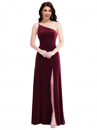 Trumpet One Shoulder Stretch Velvet Long Burgundy Black Tie Evening Gown / Prom Dress / Bridesmaid Dress Barrie