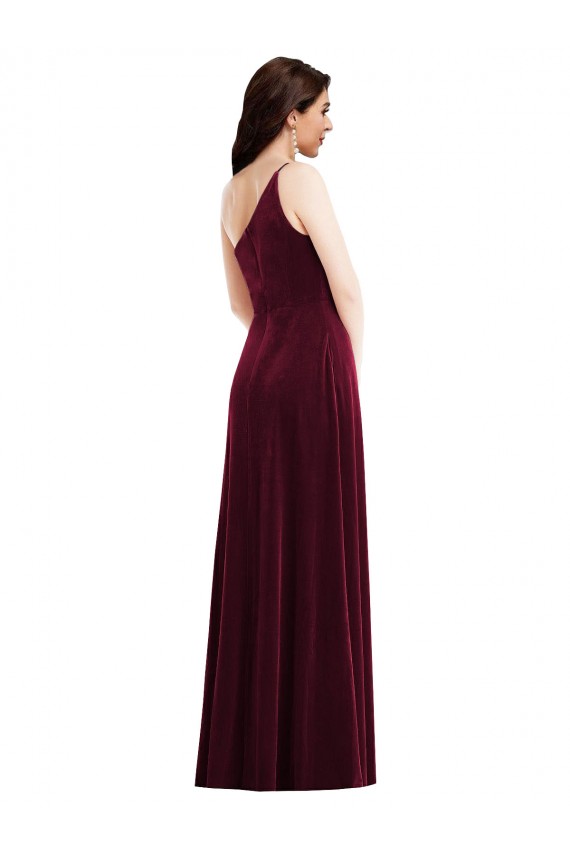 Trumpet One Shoulder Stretch Velvet Long Burgundy Black Tie Evening Gown / Prom Dress / Bridesmaid Dress Barrie