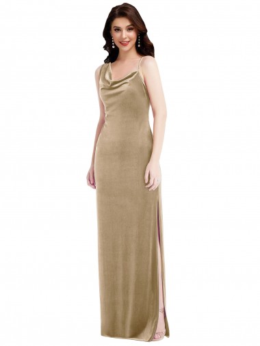 Sheath One Shoulder Stretch Velvet Long Champagne Black Tie Evening Gown / Prom Dress / Bridesmaid Dress Barrie