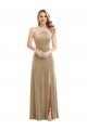 A-Line High Neck Stretch Velvet Long Champagne Semi Formal Evening Dress / Prom Dress / Bridesmaid Dress Barrie