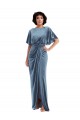 Sheath Stretch Velvet Long Dusty Blue Semi Formal Evening Dress / Prom Dress / Bridesmaid Dress Barrie