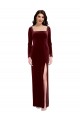 A-Line Square Neck Stretch Velvet Long Burgundy Prom Dress / Bridesmaid Dress Barrie