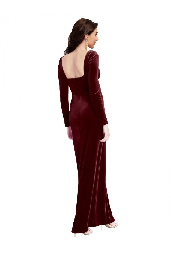 A-Line Square Neck Stretch Velvet Long Burgundy Prom Dress / Bridesmaid Dress Barrie