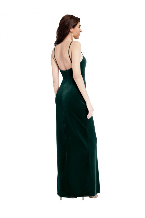 Sheath Square Neck Stretch Velvet Long Dark Green Prom Dress / Bridesmaid Dress Barrie