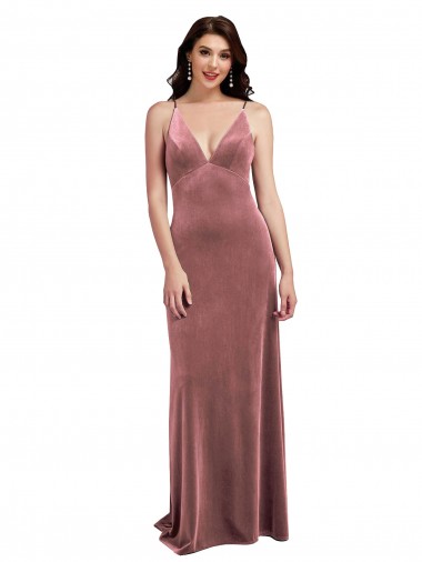 A-Line V-Neck Stretch Velvet Long Cinnamon Rose Formal Evening Gown / Prom Dress / Bridesmaid Dress Barrie