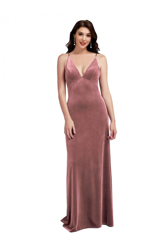 A-Line V-Neck Stretch Velvet Long Cinnamon Rose Formal Evening Gown / Prom Dress / Bridesmaid Dress Barrie