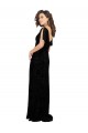 A-Line V-Neck Floral Velvet & Stretch Velvet Long Black Bridesmaid Dress Barrie