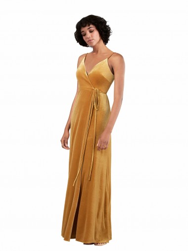 Column V-Neck Stretch Velvet Long Gold Black Tie Evening Gown / Prom Dress / Bridesmaid Dress Barrie