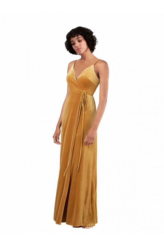 Column V-Neck Stretch Velvet Long Gold Black Tie Evening Gown / Prom Dress / Bridesmaid Dress Barrie