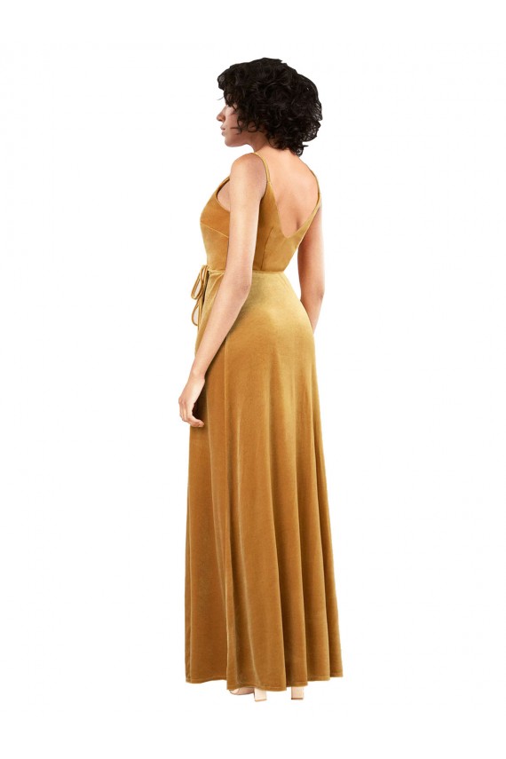 Column V-Neck Stretch Velvet Long Gold Black Tie Evening Gown / Prom Dress / Bridesmaid Dress Barrie