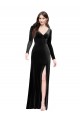 Column V-Neck Stretch Velvet Long Black Formal Evening Gown / Prom Dress / Bridesmaid Dress Barrie