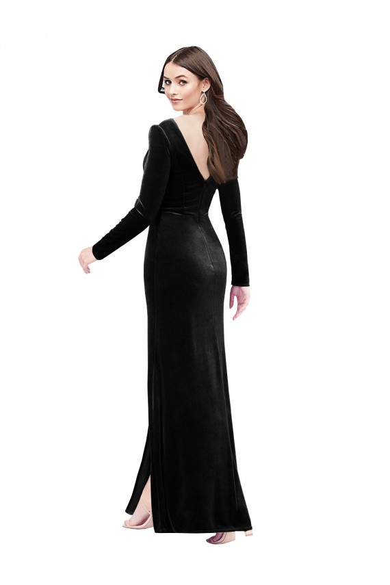 Column V-Neck Stretch Velvet Long Black Formal Evening Gown / Prom Dress / Bridesmaid Dress Barrie