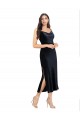 Column Cowl Neck Stretch Velvet Midi Length Dark Navy Formal Evening Gown / Prom Dress / Bridesmaid Dress Barrie