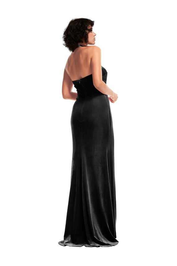 Mermaid Halter Neck Stretch Velvet Long Black Formal Evening Gown / Prom Dress / Bridesmaid Dress Barrie