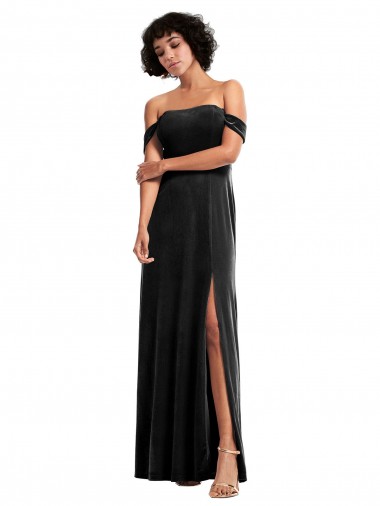 A-Line Strapless Stretch Velvet Long Black Formal Evening Gown / Prom Dress / Bridesmaid Dress Barrie